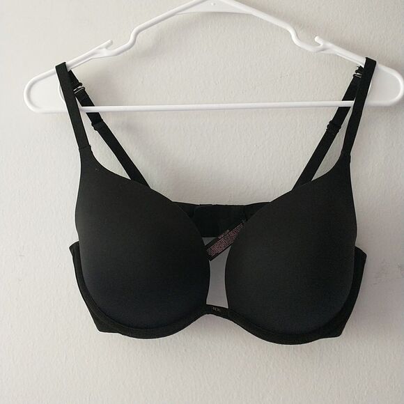 Victoria Secret Push Up Bra 34DD Black Underwired Padded Beaded - Picture 1 of 6